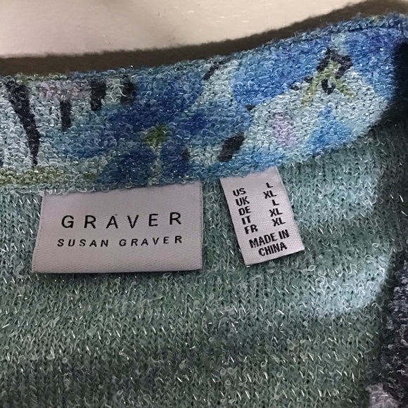 Susan Graver 3 Button Sparkly Blue Floral Swing Blazer Jacket Women's La… - Picture 7 of 7